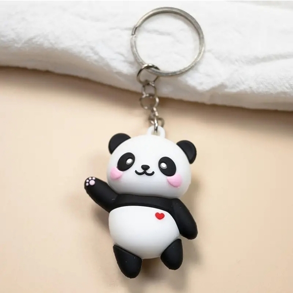 Silicone panda bear keychain bag charm accessory black white - Picture 1 of 5